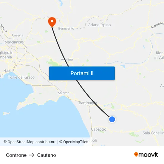 Controne to Cautano map