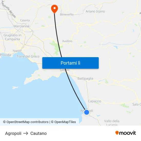 Agropoli to Cautano map