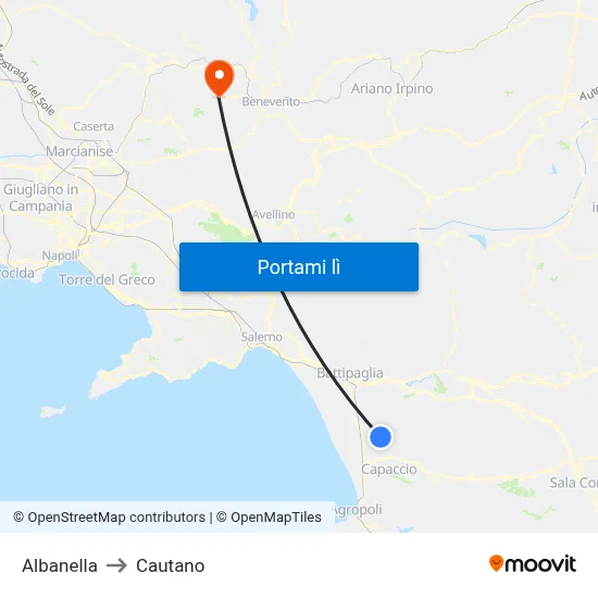 Albanella to Cautano map