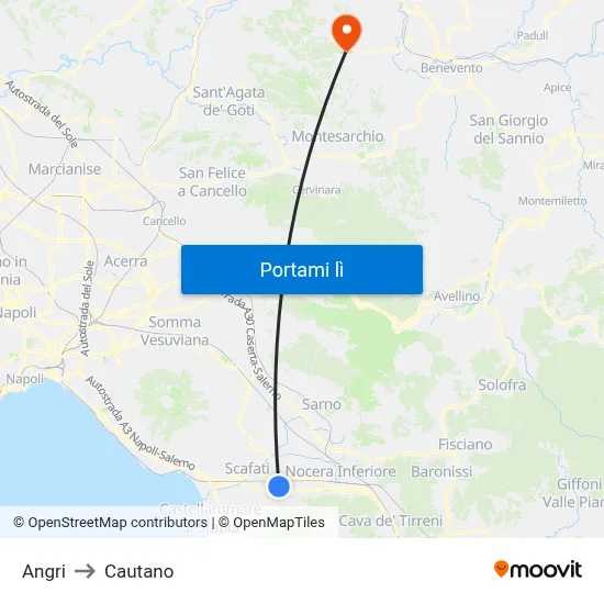 Angri to Cautano map
