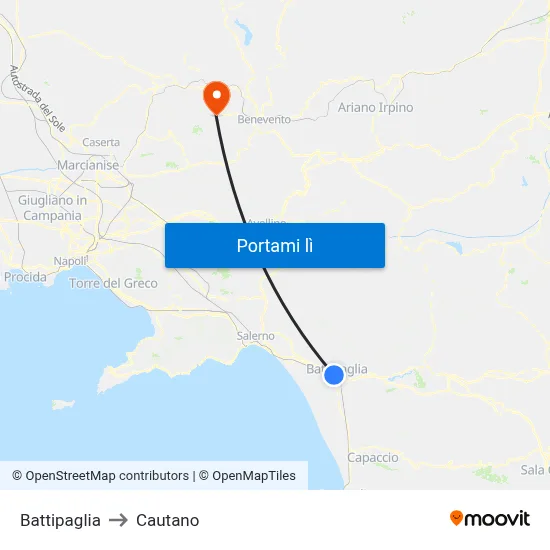 Battipaglia to Cautano map