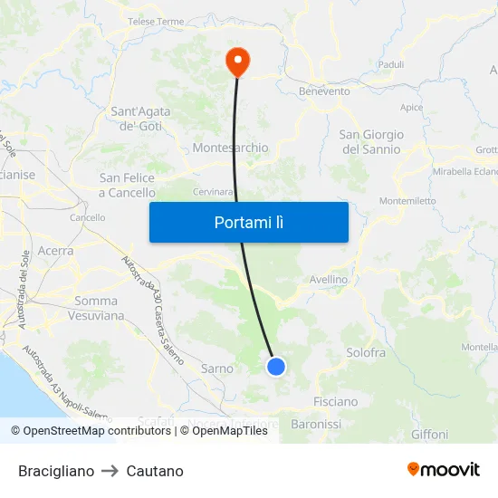 Bracigliano to Cautano map