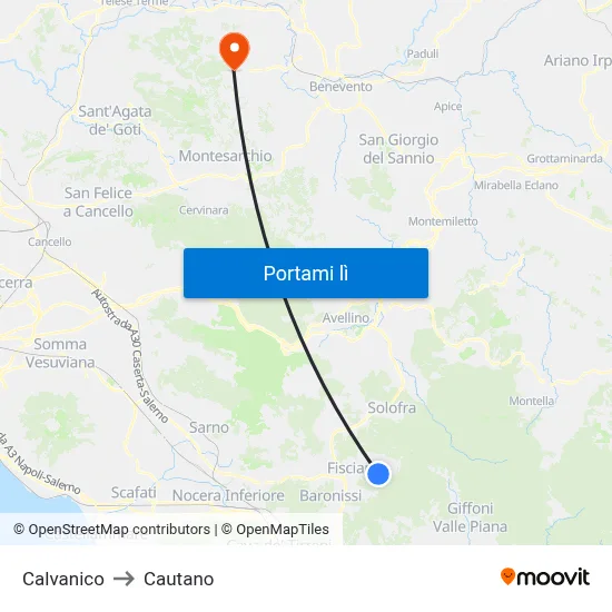 Calvanico to Cautano map