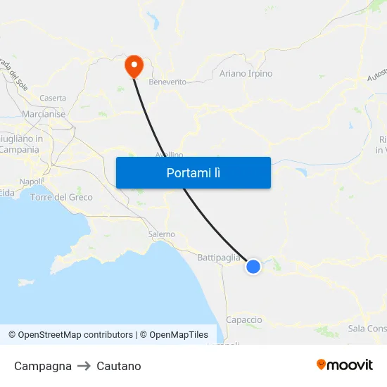 Campagna to Cautano map