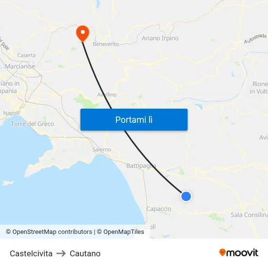 Castelcivita to Cautano map