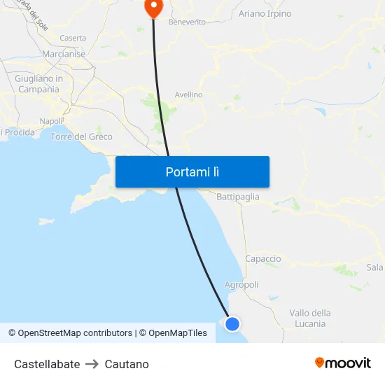 Castellabate to Cautano map