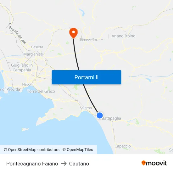 Pontecagnano Faiano to Cautano map
