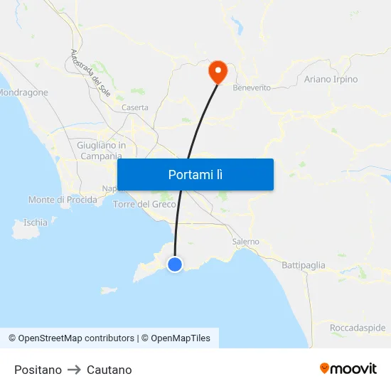 Positano to Cautano map