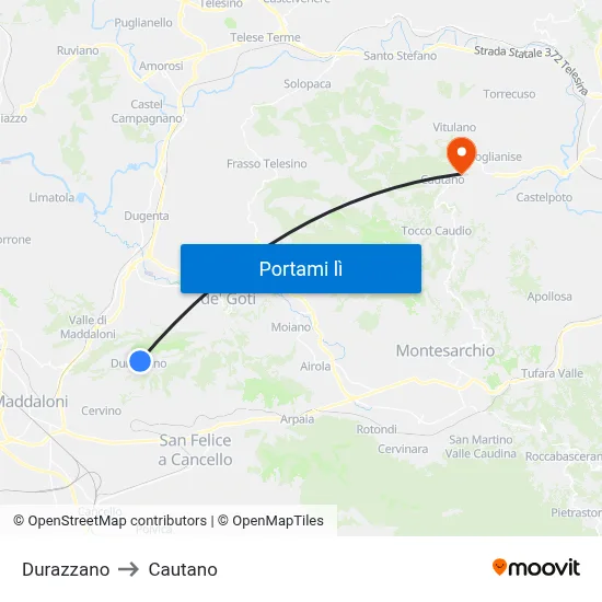 Durazzano to Cautano map