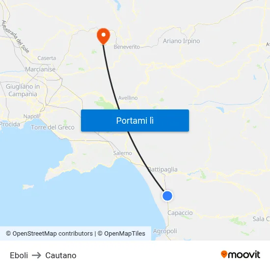 Eboli to Cautano map