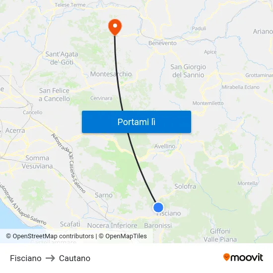 Fisciano to Cautano map