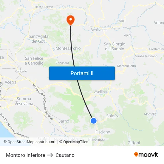 Montoro Inferiore to Cautano map