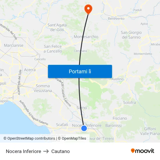 Nocera Inferiore to Cautano map