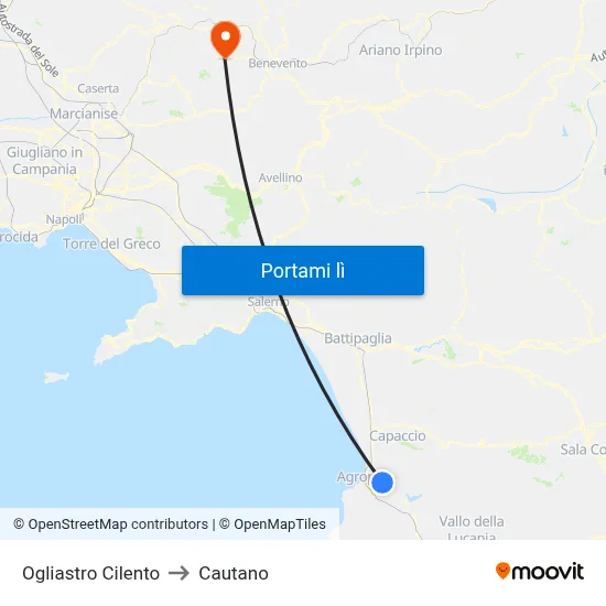 Ogliastro Cilento to Cautano map