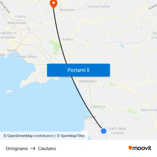 Omignano to Cautano map