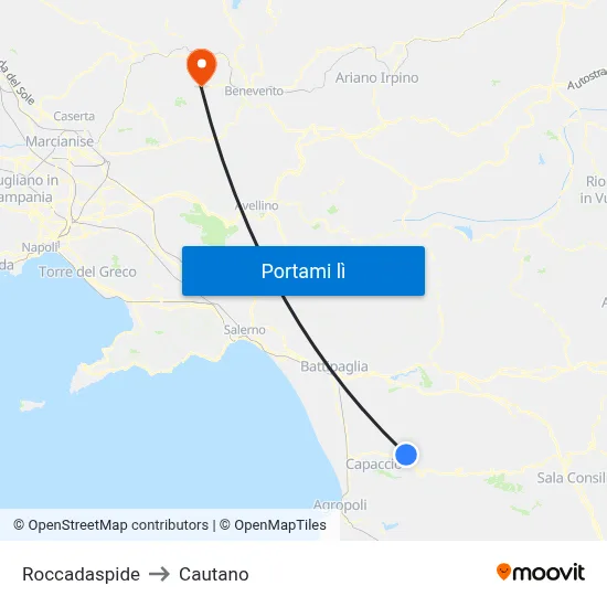 Roccadaspide to Cautano map