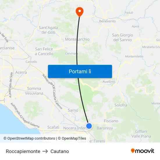 Roccapiemonte to Cautano map