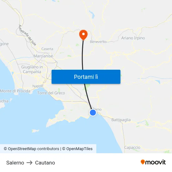 Salerno to Cautano map
