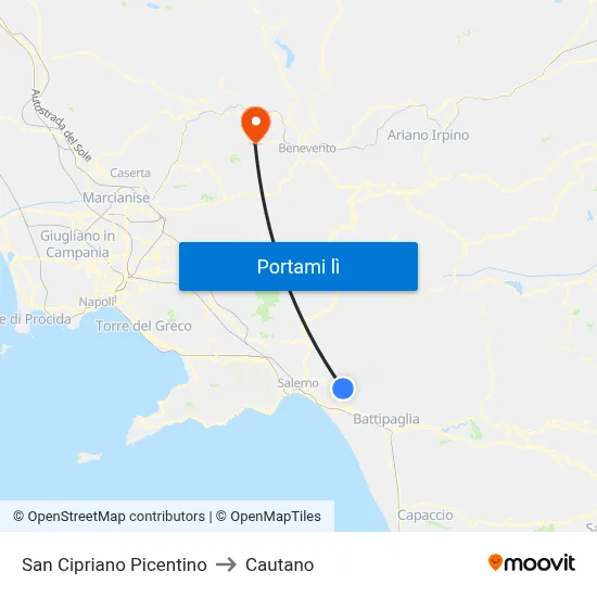 San Cipriano Picentino to Cautano map