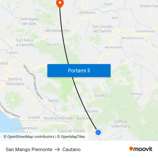 San Mango Piemonte to Cautano map