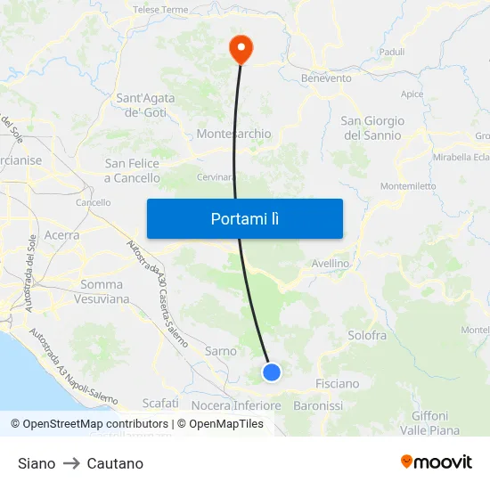 Siano to Cautano map