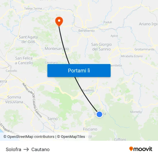 Solofra to Cautano map