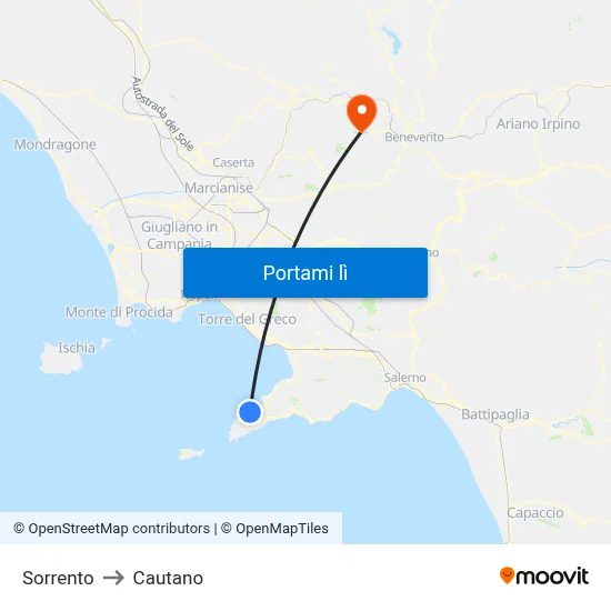 Sorrento to Cautano map