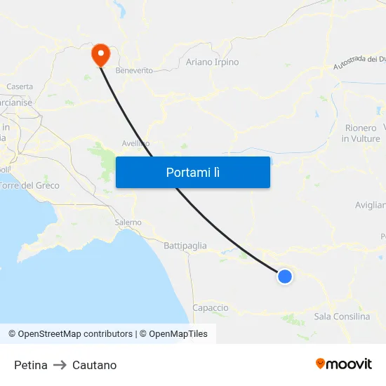 Petina to Cautano map