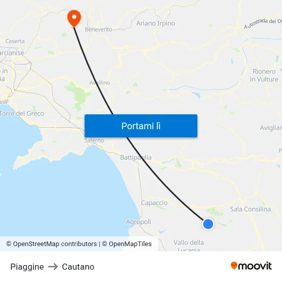 Piaggine to Cautano map