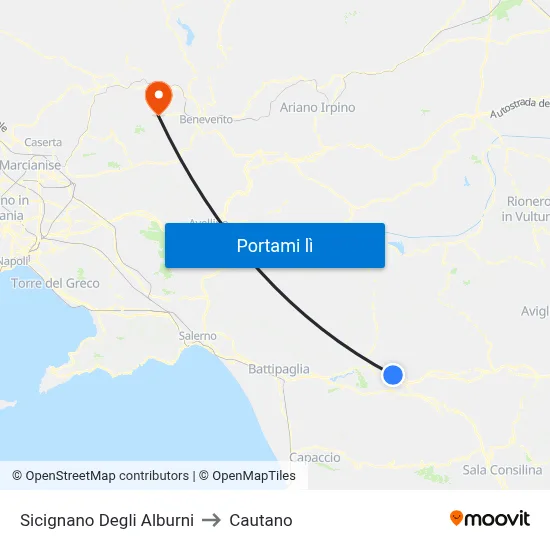 Sicignano Degli Alburni to Cautano map