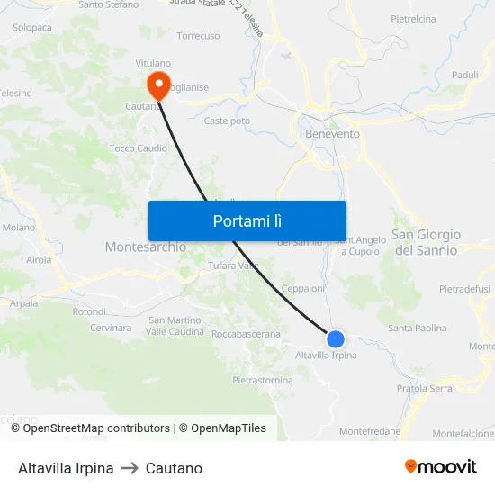 Altavilla Irpina to Cautano map