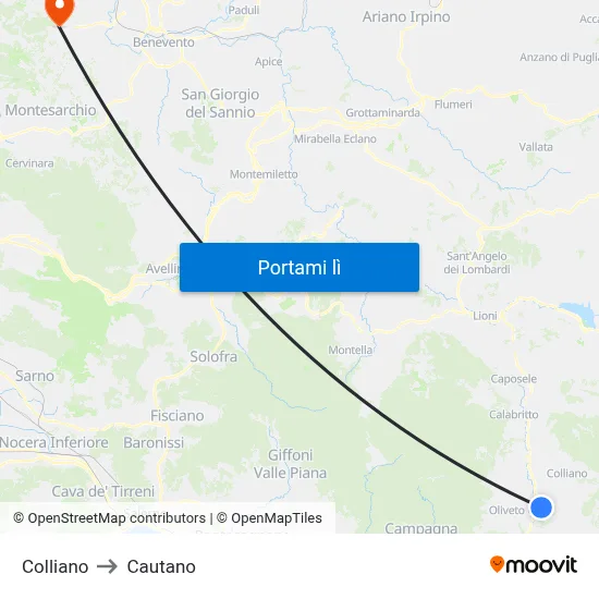 Colliano to Cautano map