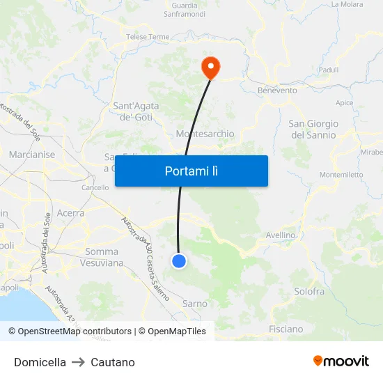 Domicella to Cautano map