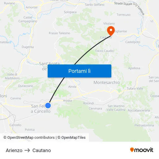 Arienzo to Cautano map