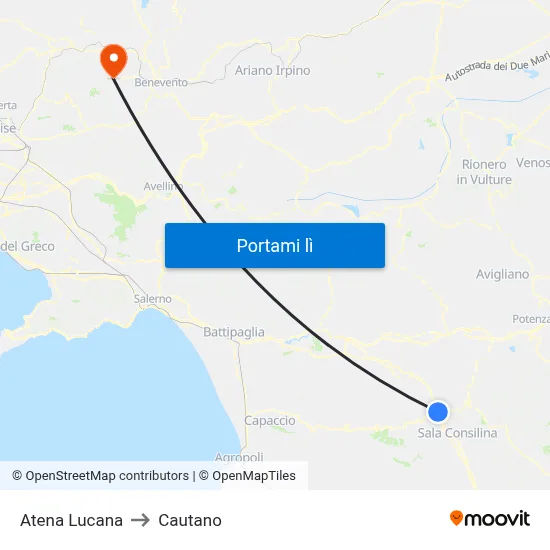 Atena Lucana to Cautano map