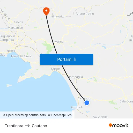 Trentinara to Cautano map