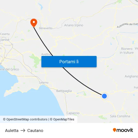 Auletta to Cautano map
