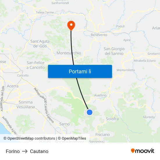 Forino to Cautano map