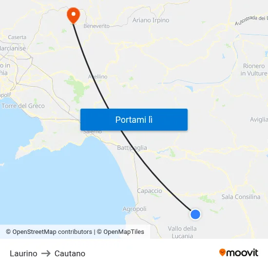 Laurino to Cautano map