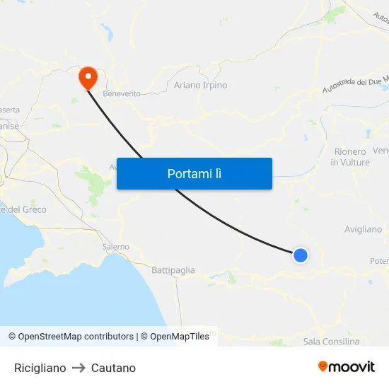 Ricigliano to Cautano map