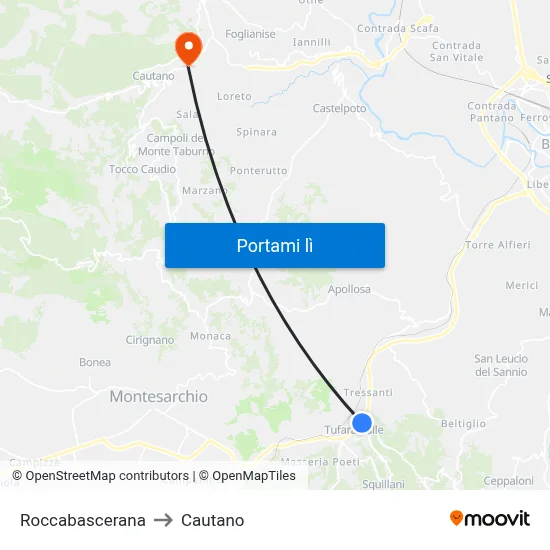 Roccabascerana to Cautano map