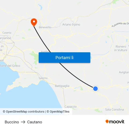 Buccino to Cautano map