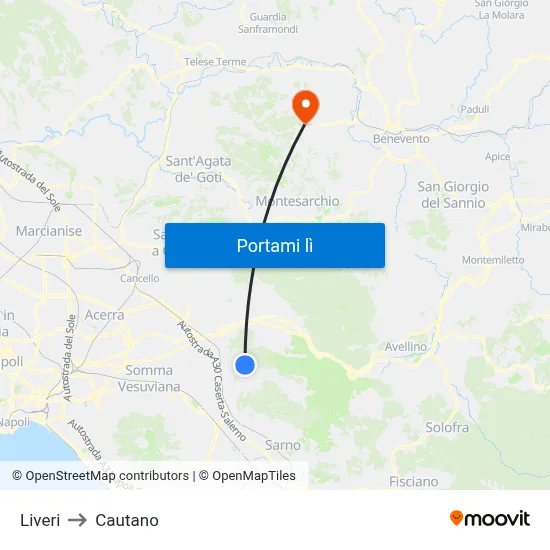 Liveri to Cautano map