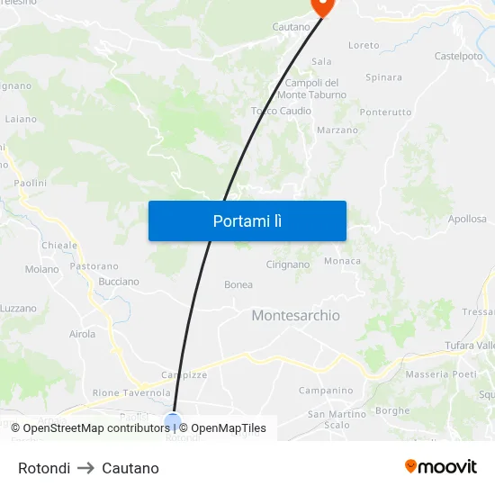 Rotondi to Cautano map