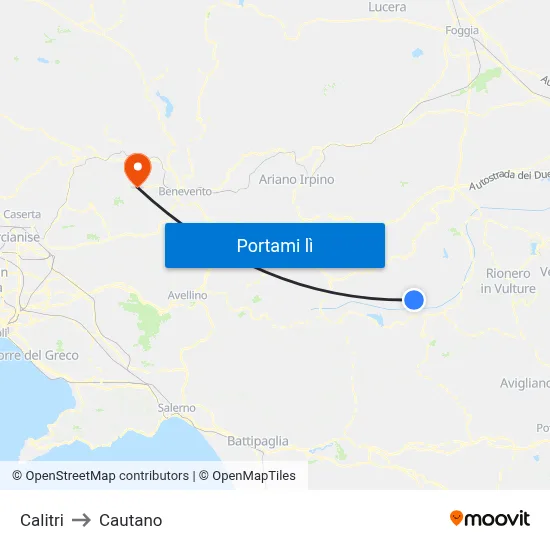 Calitri to Cautano map