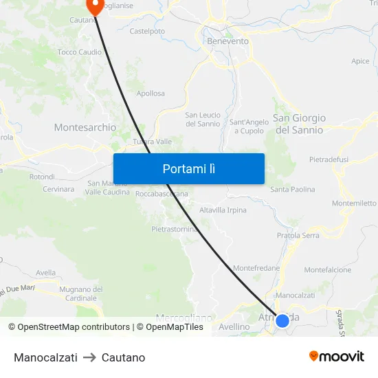 Manocalzati to Cautano map