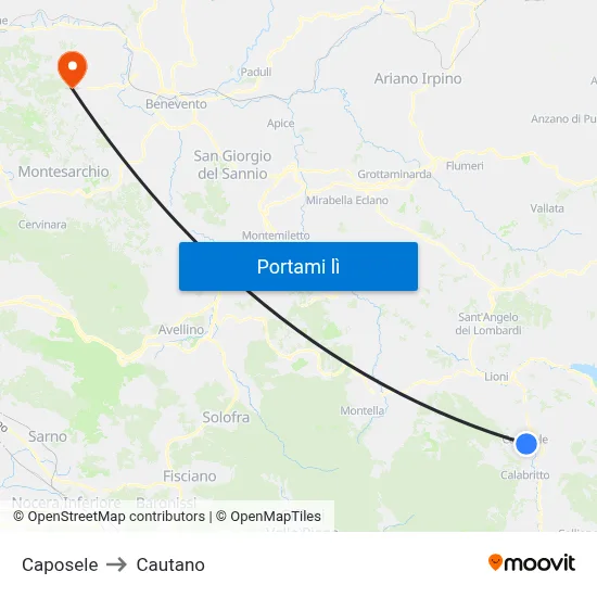 Caposele to Cautano map
