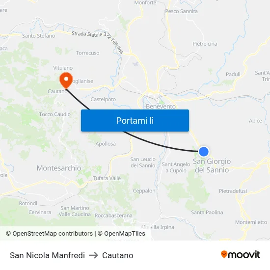 San Nicola Manfredi to Cautano map