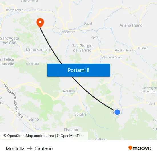 Montella to Cautano map