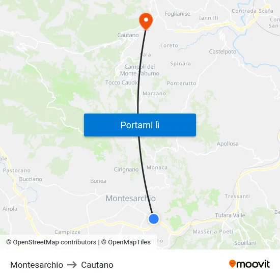 Montesarchio to Cautano map